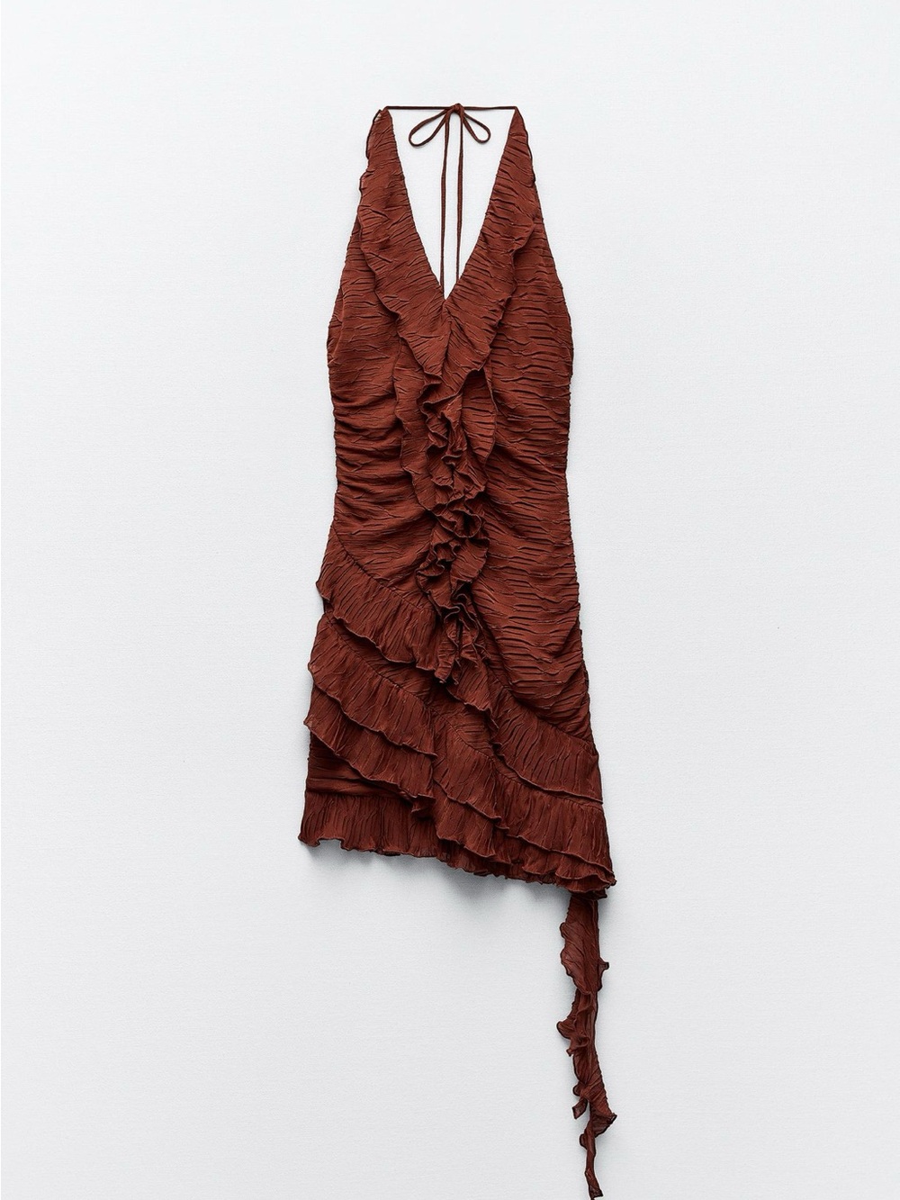 Zara Rust Red Ruffled Halter Mini Dress